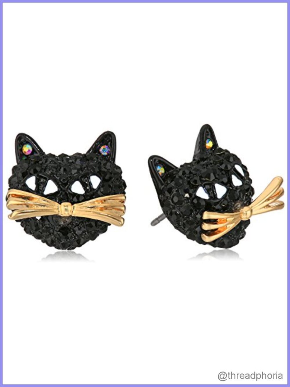 Pave Cat Stud Earrings Hematite-Tone Metal Glass Post Back